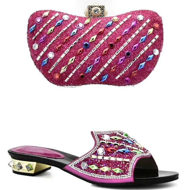 New Arrival Yellow Color African Woman Matching Italian Shoe and Bag Set