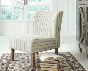 New Assembled Signature Design by Ashley - Triptis Accent Chair - Farmhouse Style - Pinstriped Cream/Blue