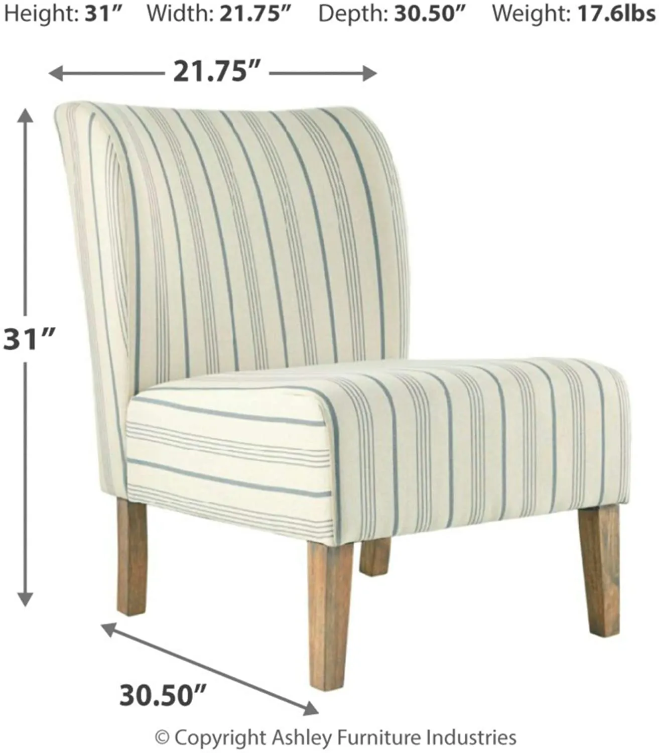 New Assembled Signature Design by Ashley - Triptis Accent Chair - Farmhouse Style - Pinstriped Cream/Blue