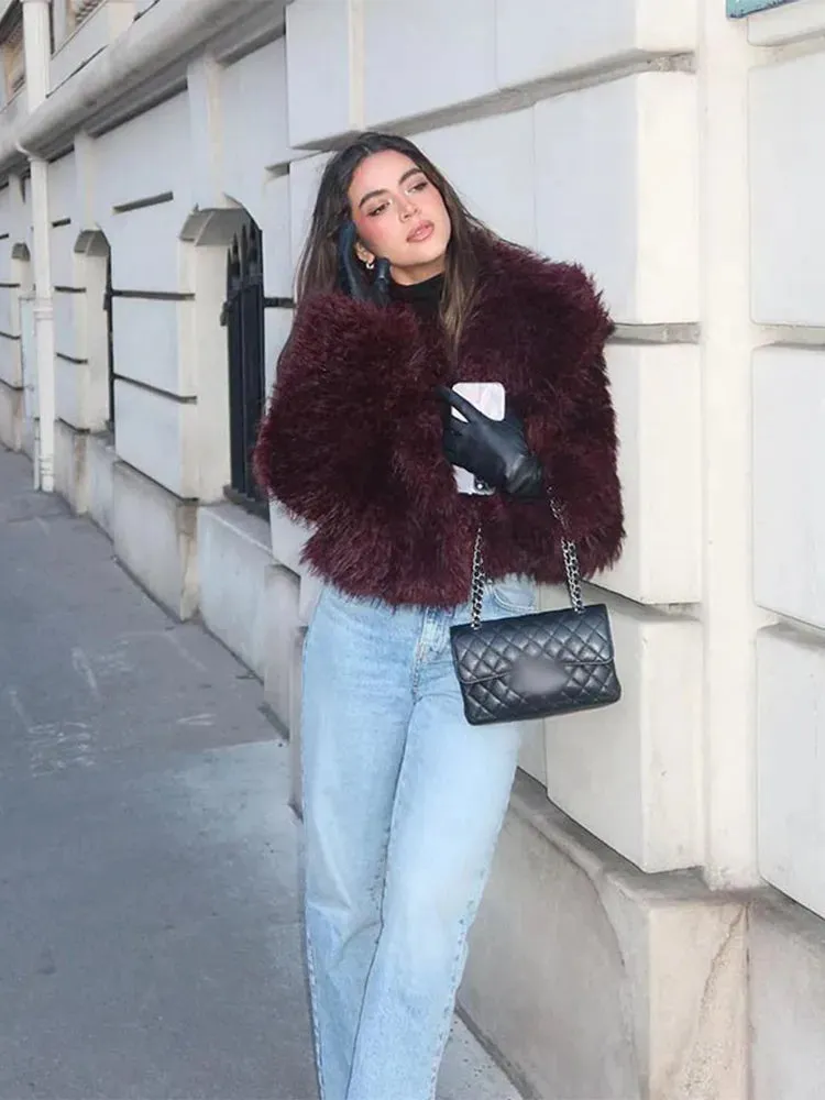 New Fashion Faux Fur Jacket Coat Warm Fluffy Loose Long Sleeve Lapel Winter Outerwear