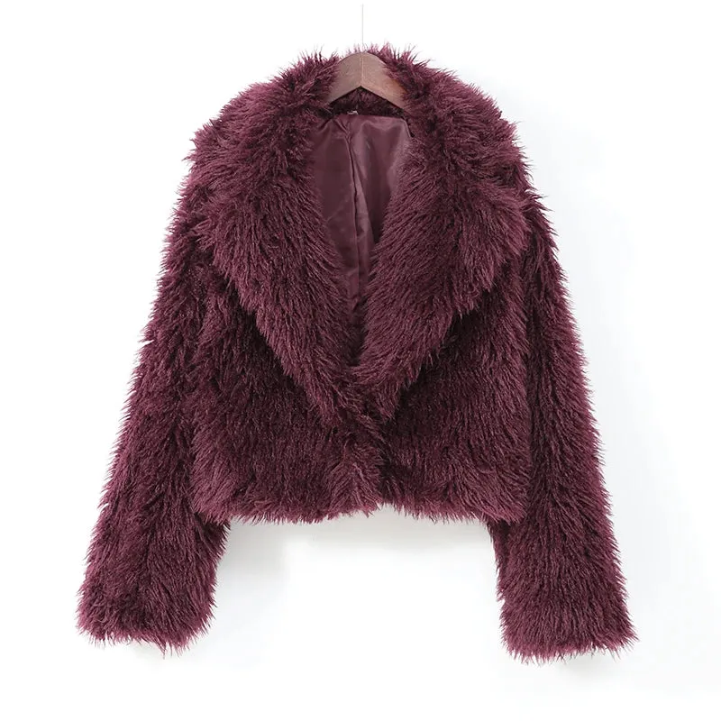 New Fashion Faux Fur Jacket Coat Warm Fluffy Loose Long Sleeve Lapel Winter Outerwear