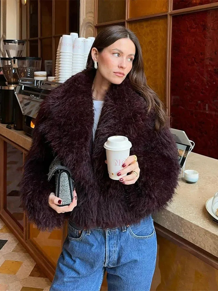 New Fashion Faux Fur Jacket Coat Warm Fluffy Loose Long Sleeve Lapel Winter Outerwear