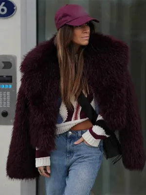 New Fashion Faux Fur Jacket Coat Warm Fluffy Loose Long Sleeve Lapel Winter Outerwear