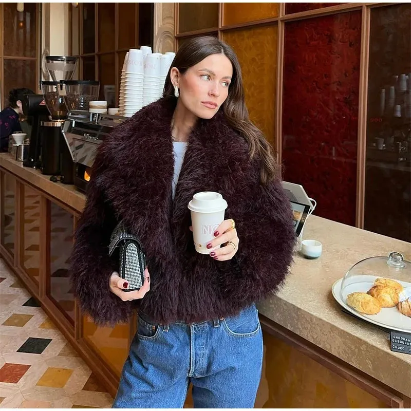 New Fashion Faux Fur Jacket Coat Warm Fluffy Loose Long Sleeve Lapel Winter Outerwear