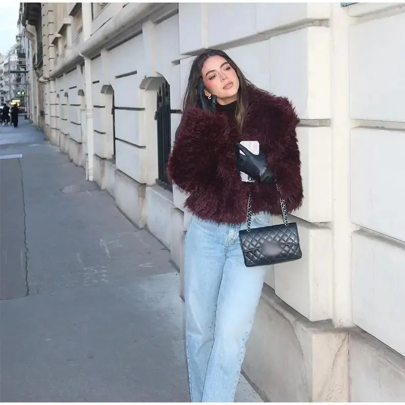 New Fashion Faux Fur Jacket Coat Warm Fluffy Loose Long Sleeve Lapel Winter Outerwear