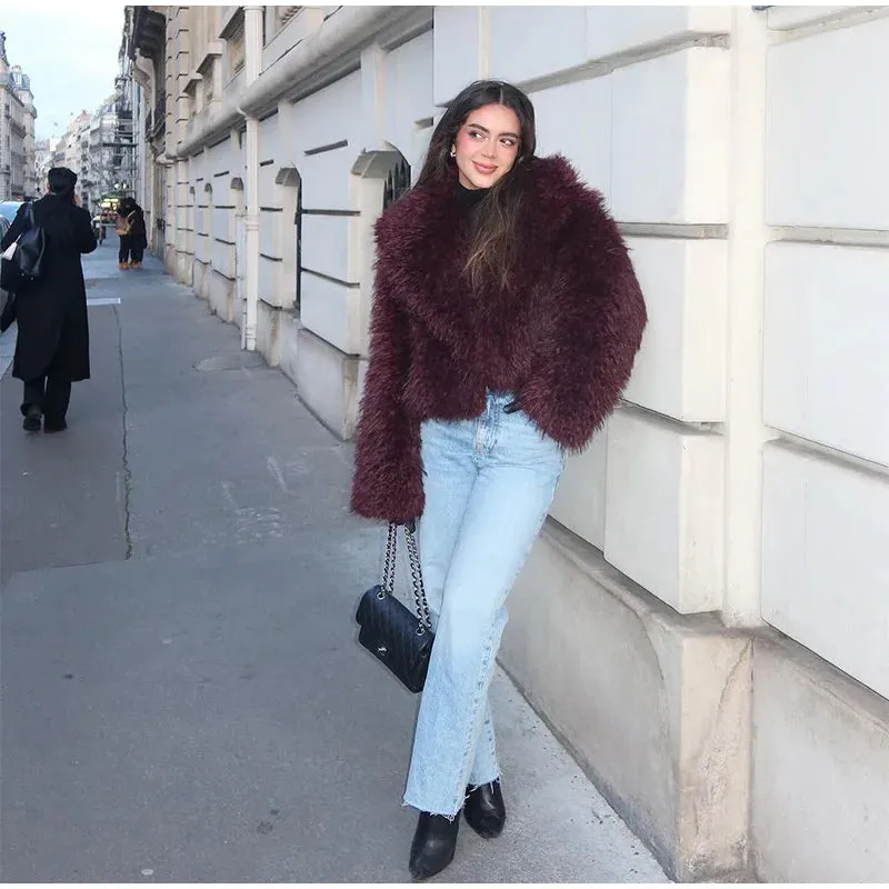 New Fashion Faux Fur Jacket Coat Warm Fluffy Loose Long Sleeve Lapel Winter Outerwear