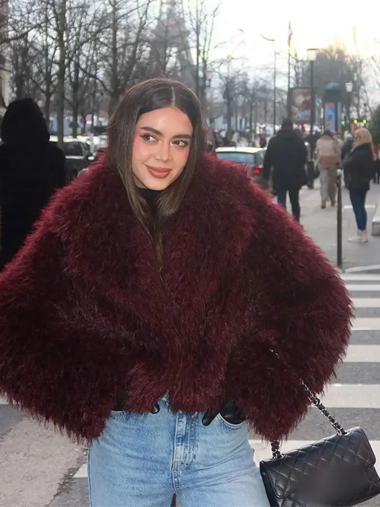New Fashion Faux Fur Jacket Coat Warm Fluffy Loose Long Sleeve Lapel Winter Outerwear