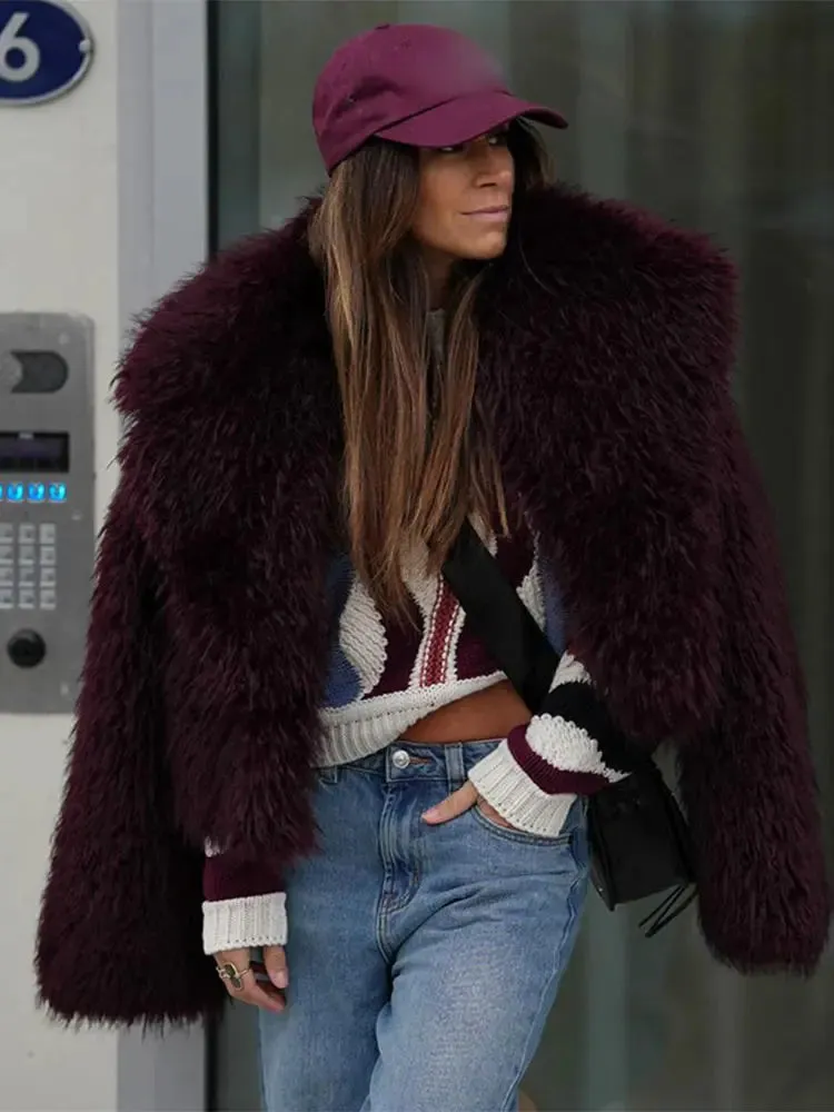 New Fashion Faux Fur Jacket Coat Warm Fluffy Loose Long Sleeve Lapel Winter Outerwear