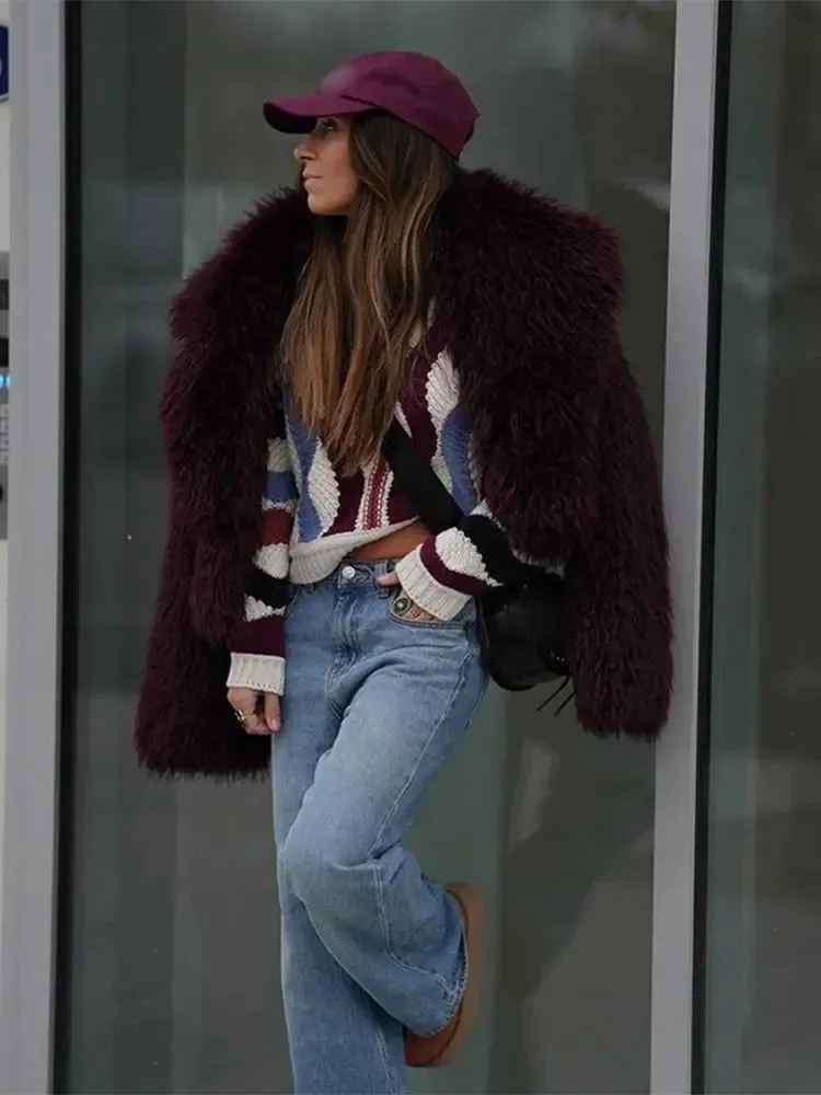 New Fashion Faux Fur Jacket Coat Warm Fluffy Loose Long Sleeve Lapel Winter Outerwear