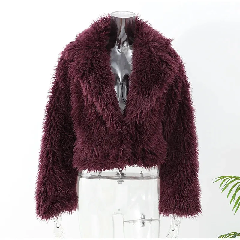 New Fashion Faux Fur Jacket Coat Warm Fluffy Loose Long Sleeve Lapel Winter Outerwear