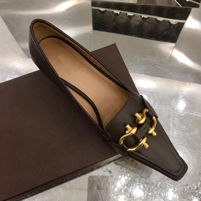 Newest Hot Sale Sexy Elegant Thin Heel Square Pumps Genuine Cow Leather Pumps Metal Decor Pumps Zapatos De Mujer Women Shoes
