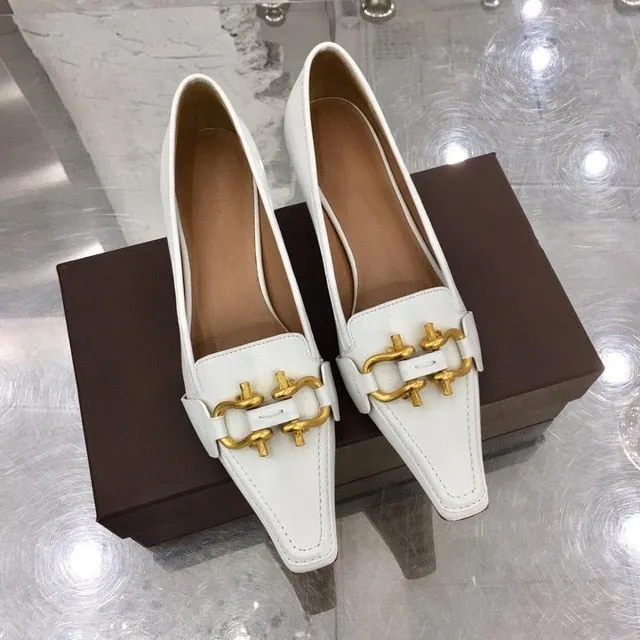 Newest Hot Sale Sexy Elegant Thin Heel Square Pumps Genuine Cow Leather Pumps Metal Decor Pumps Zapatos De Mujer Women Shoes