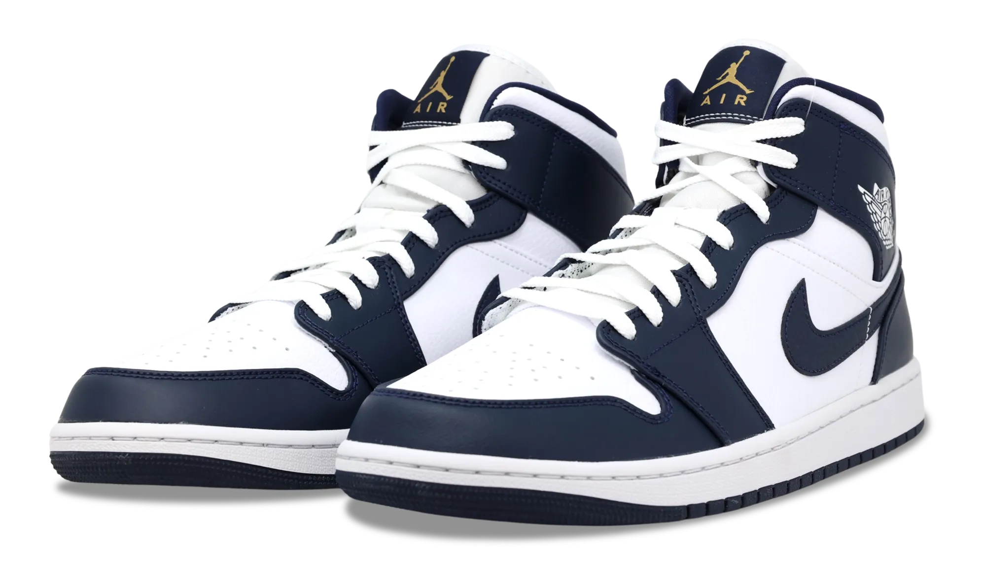 Nike Air Jordan 1 Mid White Metallic Gold Obsidian 554724-174