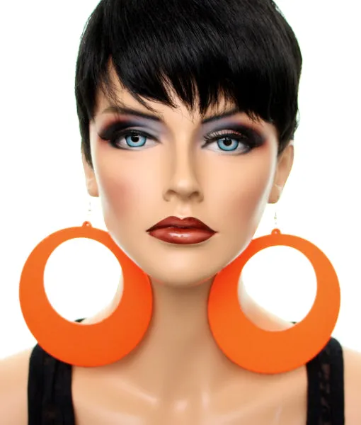Orange Gigantic Wooden Round Hoop Earrings