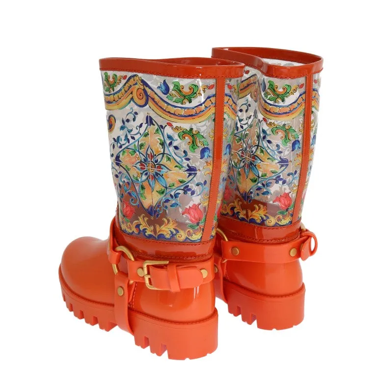 Orange Majolica Print Rubber Boots