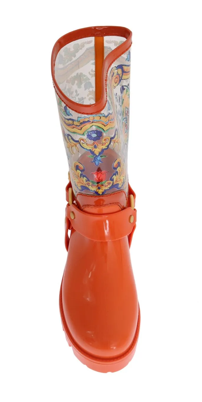 Orange Majolica Print Rubber Boots