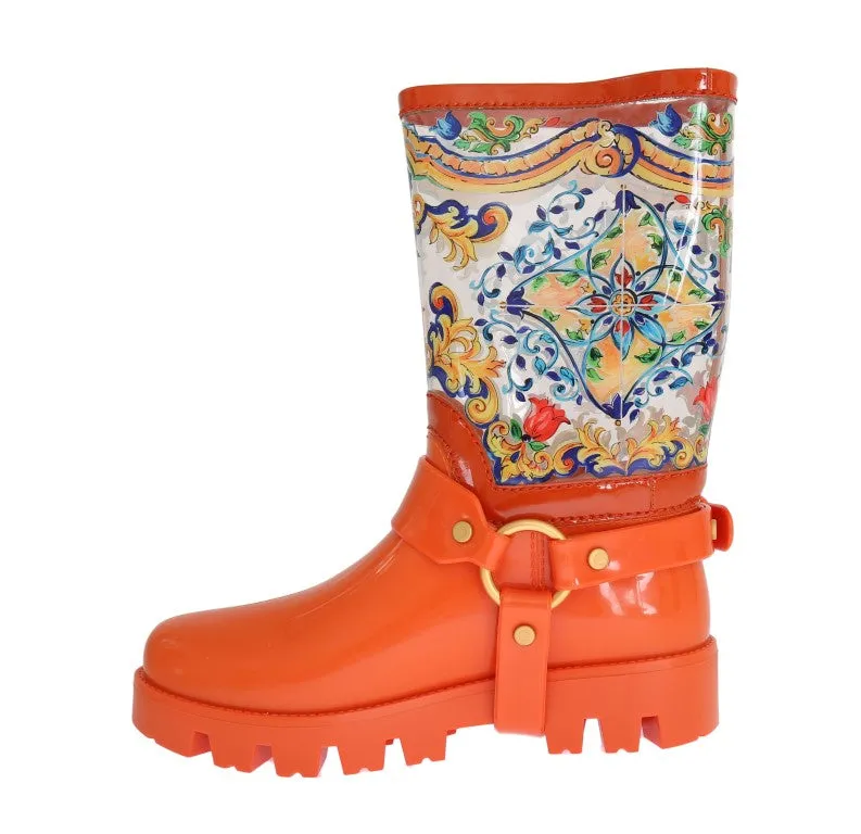 Orange Majolica Print Rubber Boots
