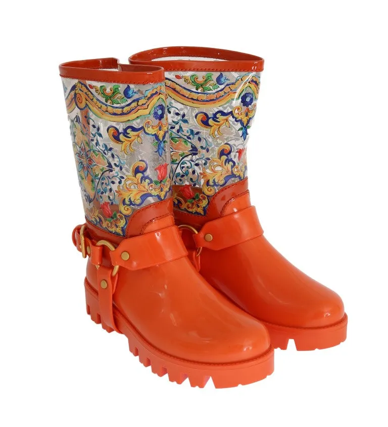 Orange Majolica Print Rubber Boots