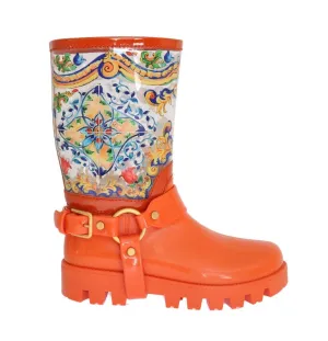 Orange Majolica Print Rubber Boots