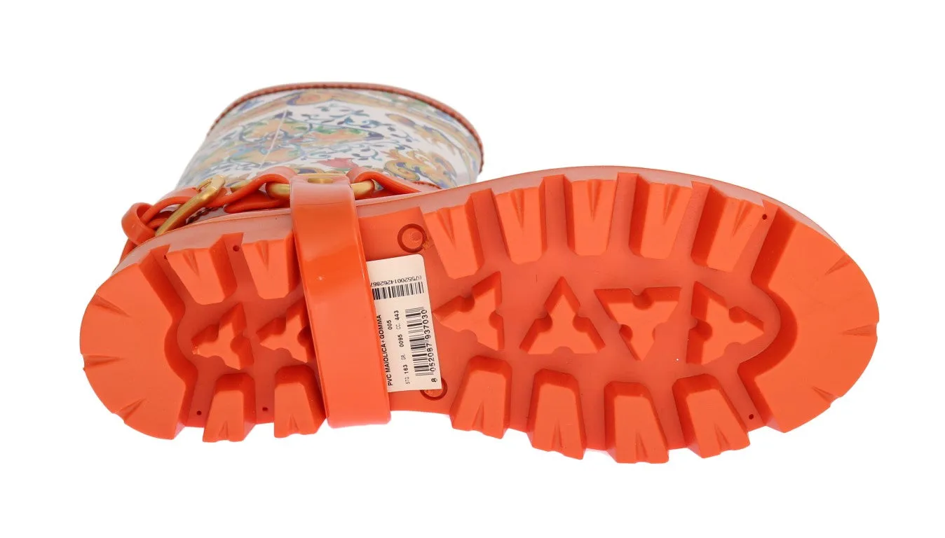 Orange Majolica Print Rubber Boots