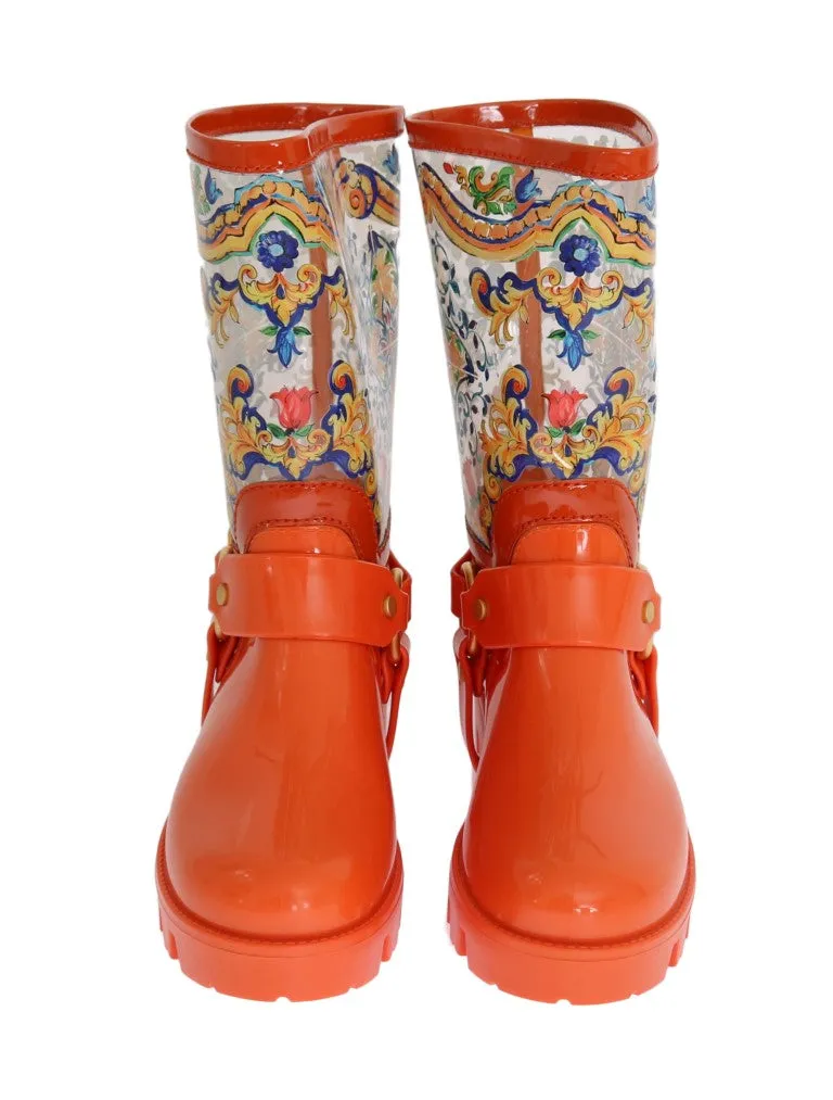 Orange Majolica Print Rubber Boots