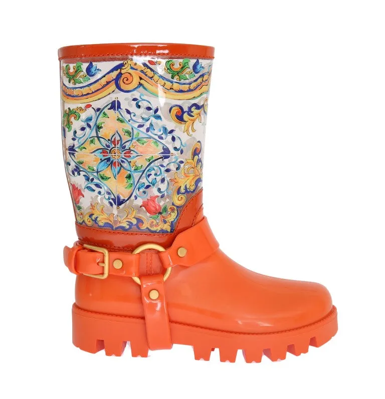 Orange Majolica Print Rubber Boots
