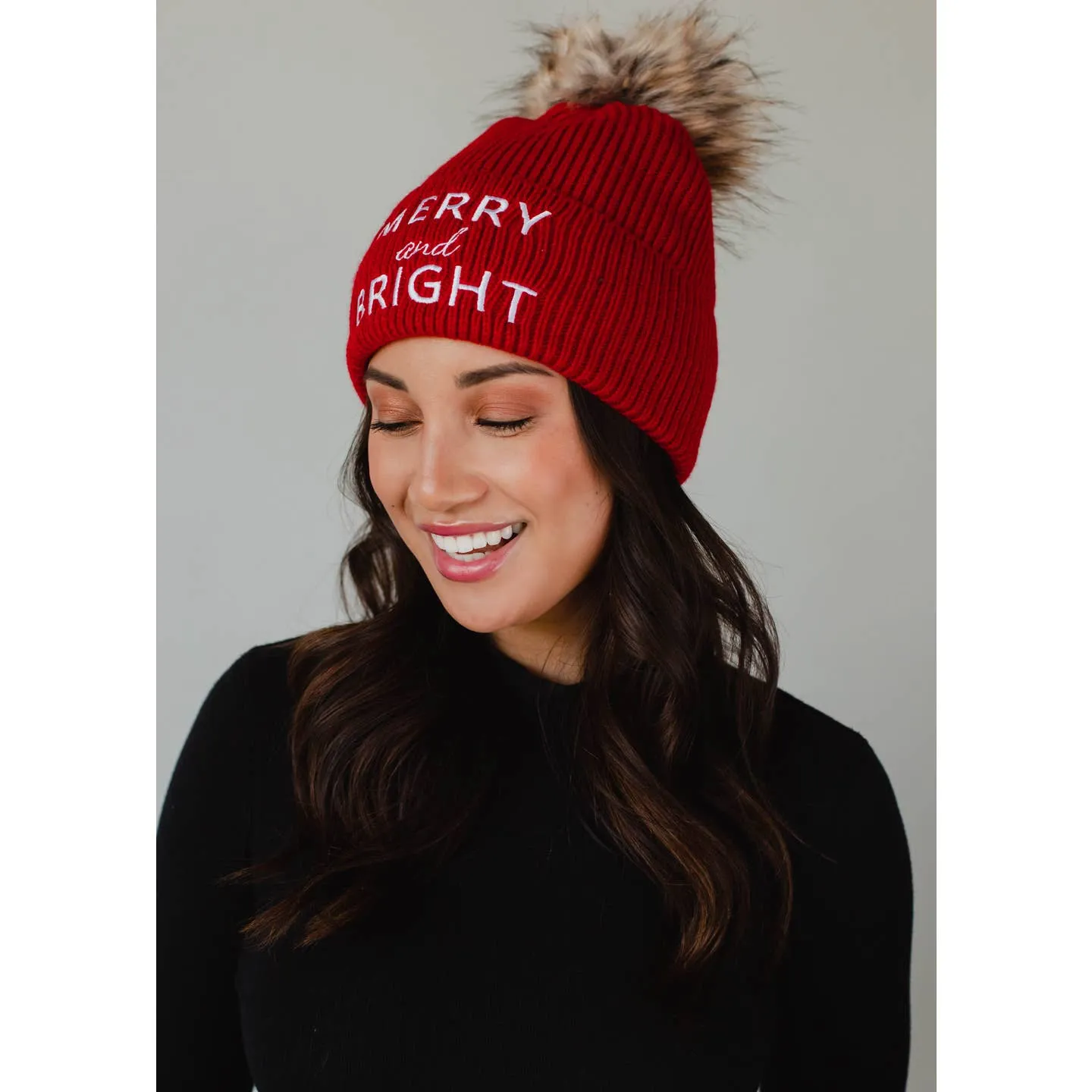 Panache Red Merry & Bright Knit Pom Hat