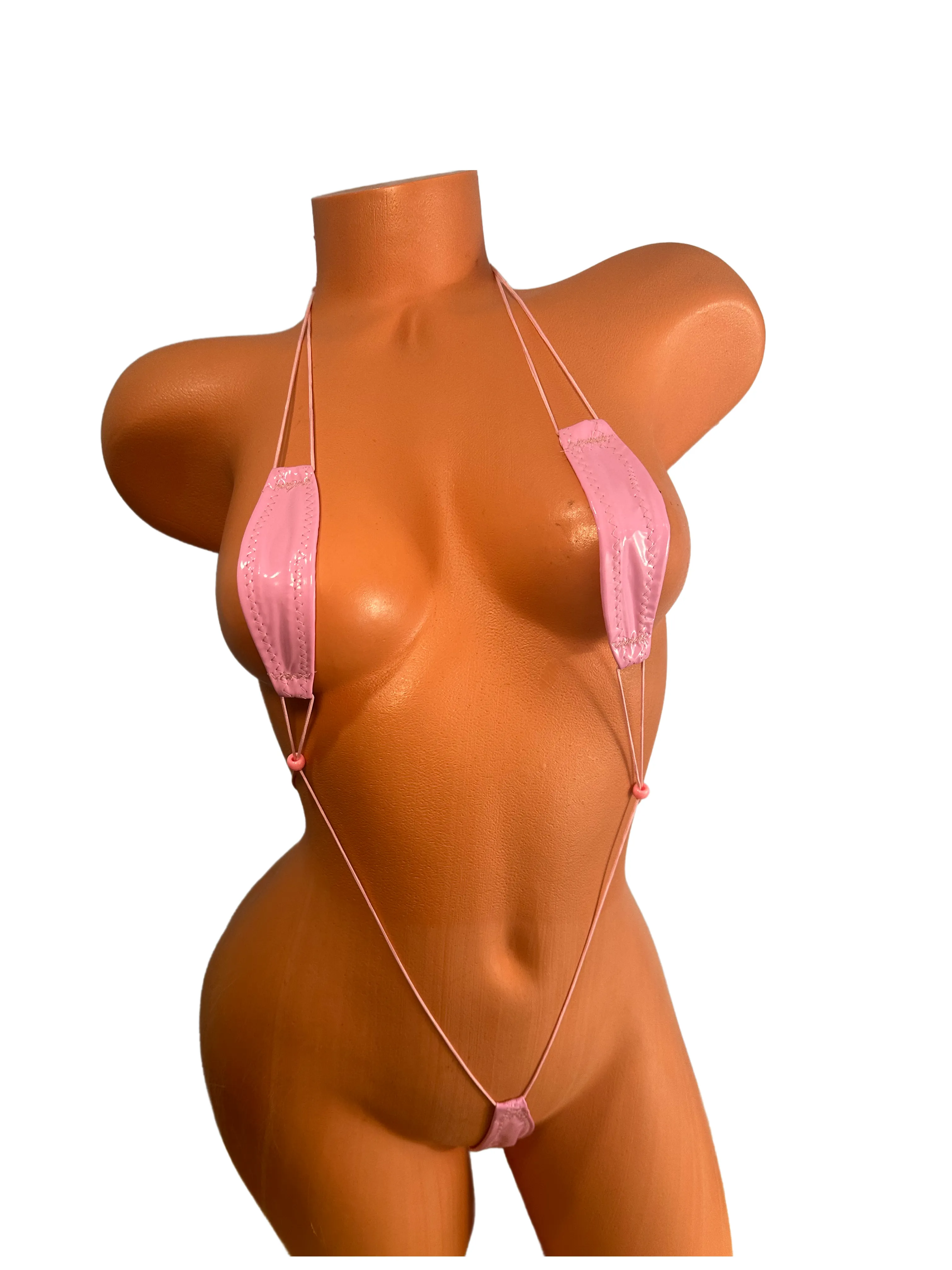 Patent Leather Baby Pink Slingshot Bikini