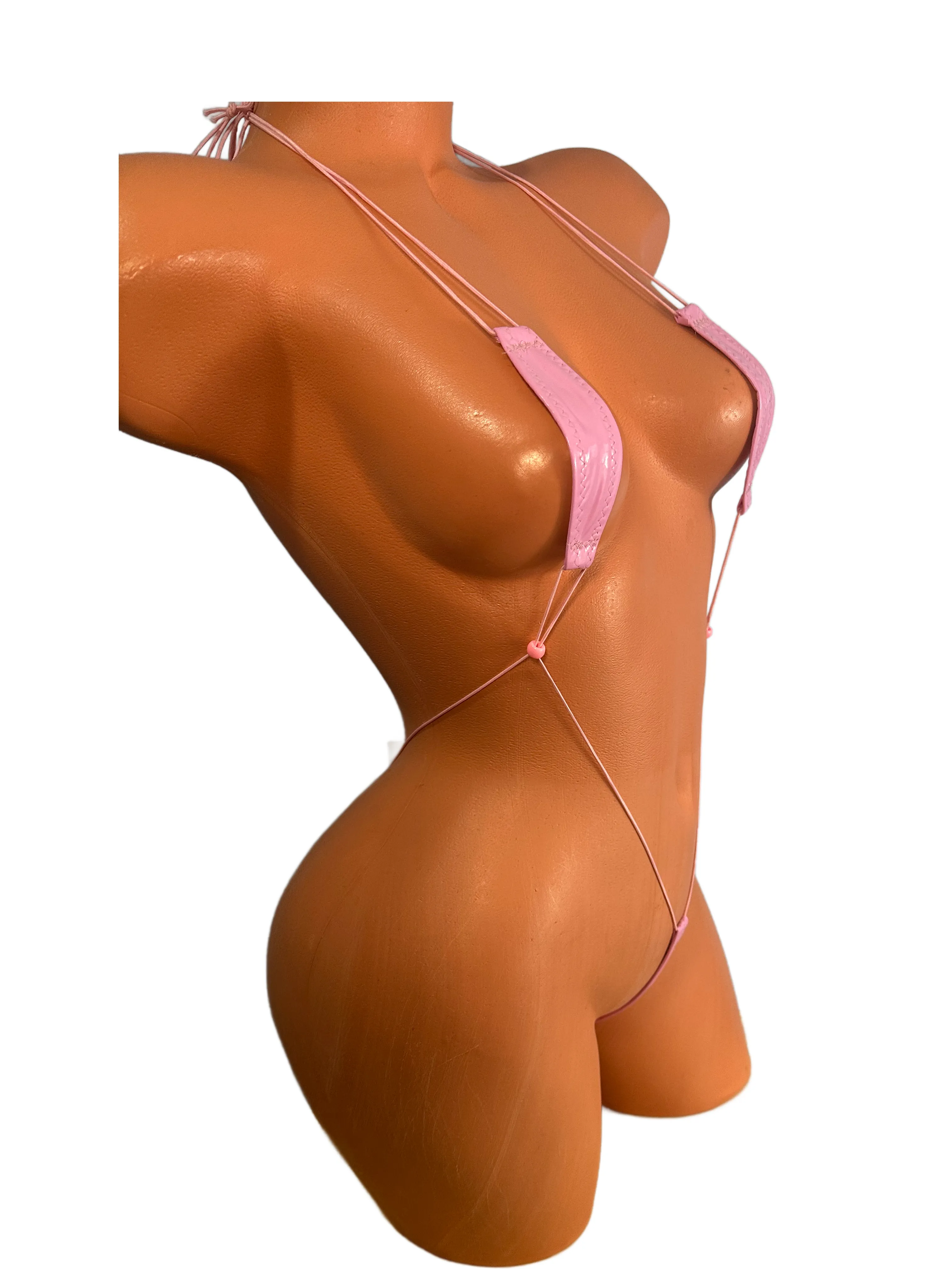 Patent Leather Baby Pink Slingshot Bikini