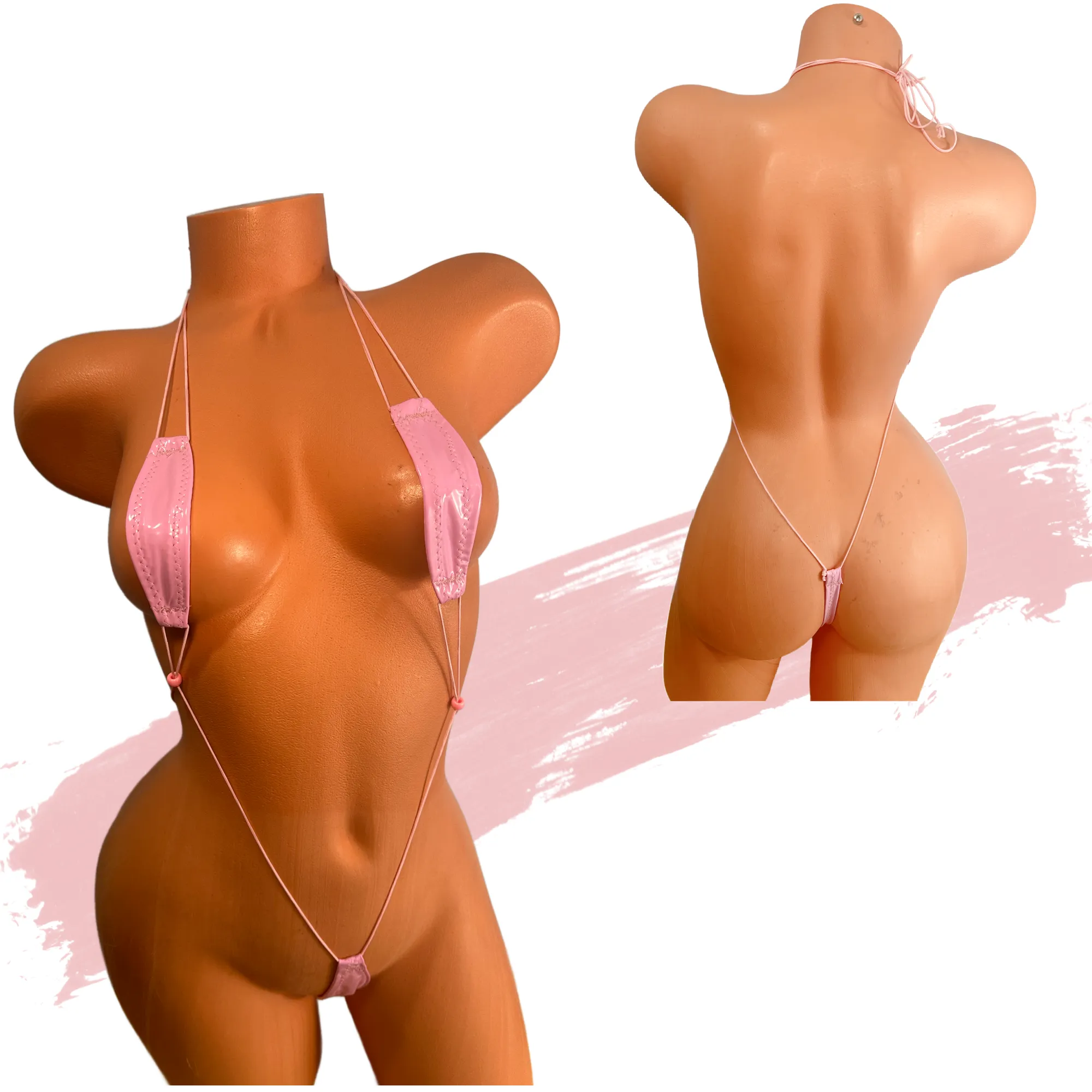 Patent Leather Baby Pink Slingshot Bikini