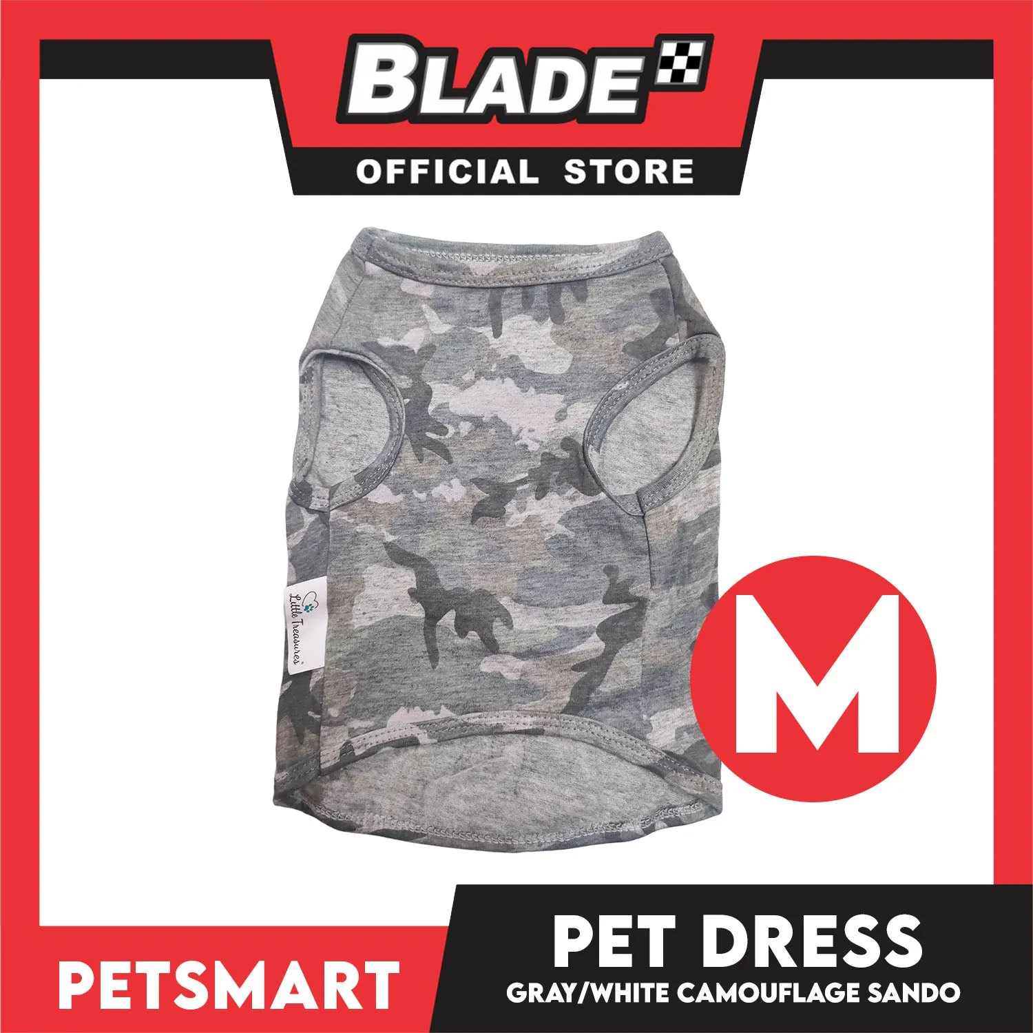 Pet Sando Camouflage Design, Gray White Color DG-CTN113(W)M (Medium) Perfect Fit For Dogs And Cats, Breathable Sando Clothes, Soft Lightweight Pet Clothing