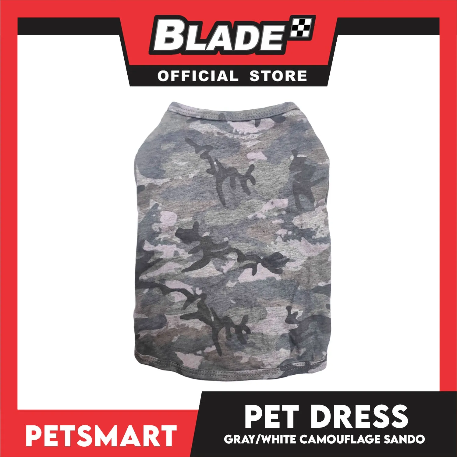 Pet Sando Camouflage Design, Gray White Color DG-CTN113(W)M (Medium) Perfect Fit For Dogs And Cats, Breathable Sando Clothes, Soft Lightweight Pet Clothing