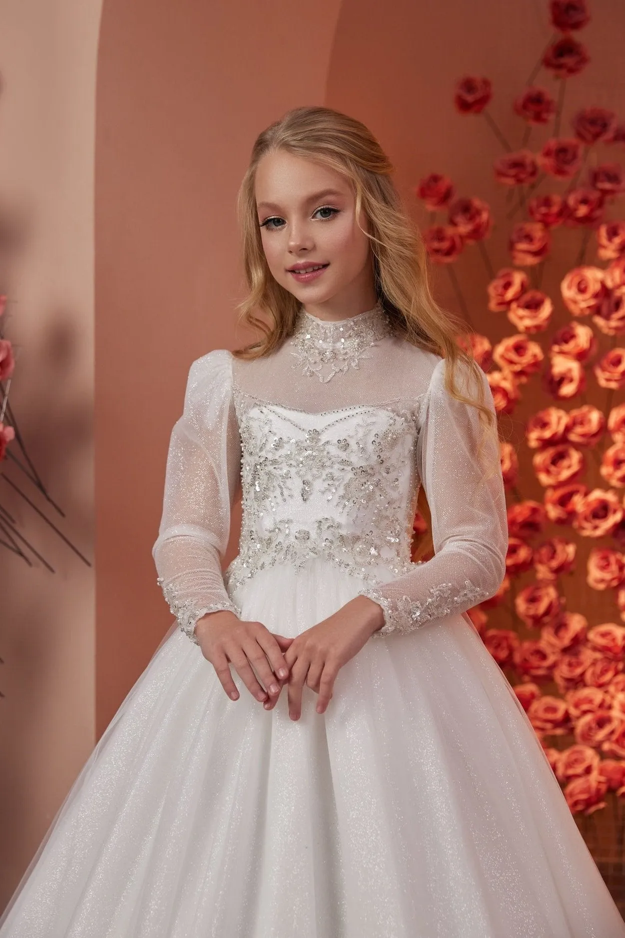 Petra Classic Girl Gown with Long sleeves