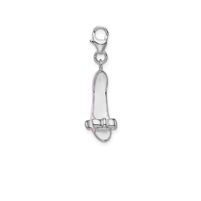 Pink Enameled Bow Top High Heel Pendant (Silver)