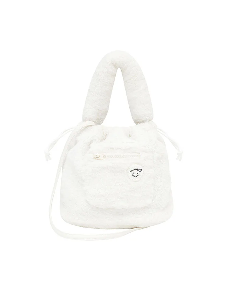 PIV'VEE  Faux Fur Bucket Bag - Cloud White