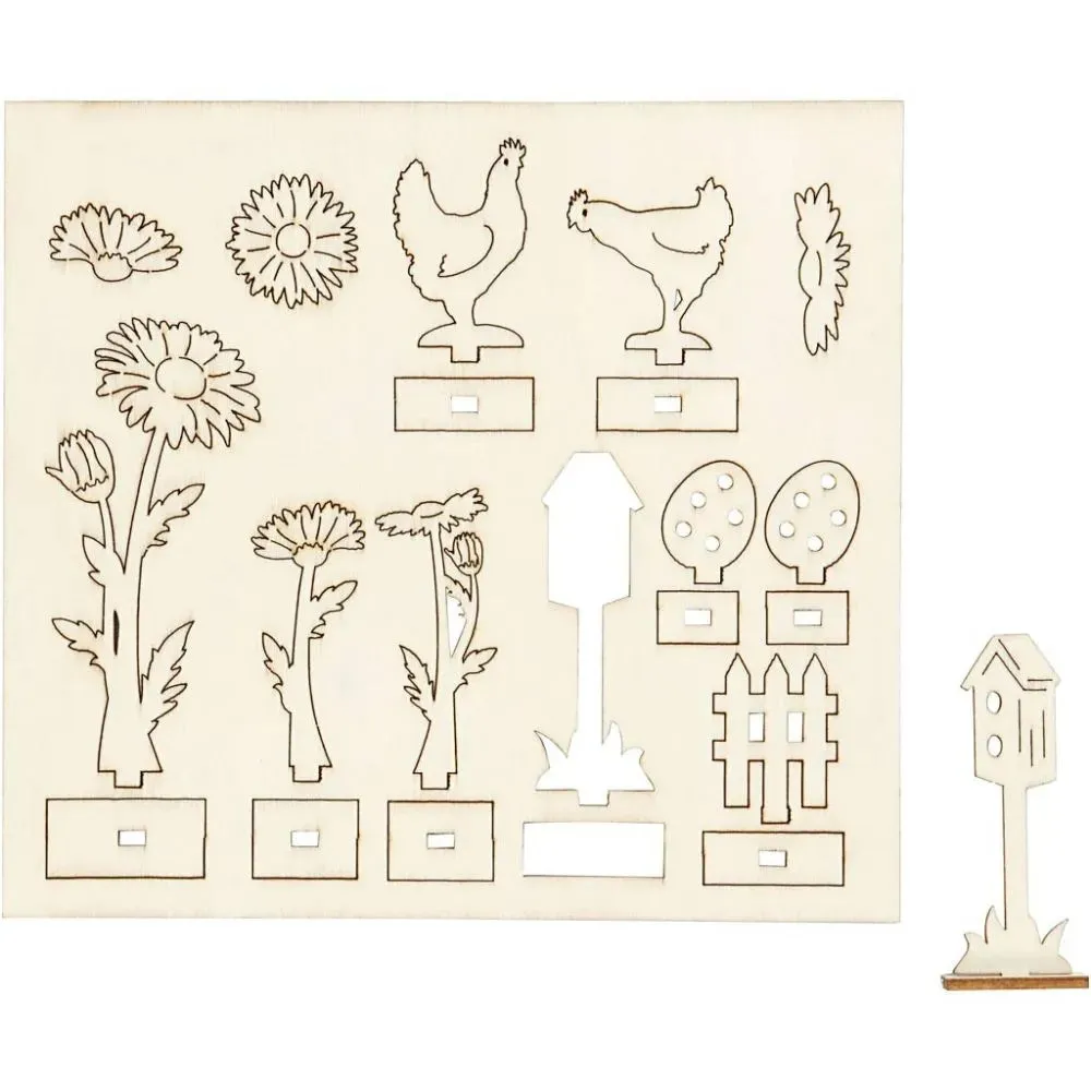 Plywood Marguerites Easter Chickens Self Assembly Figures With Foot 15.5cm x 17cm Craft