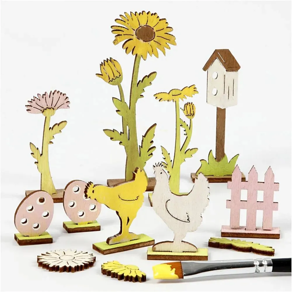 Plywood Marguerites Easter Chickens Self Assembly Figures With Foot 15.5cm x 17cm Craft