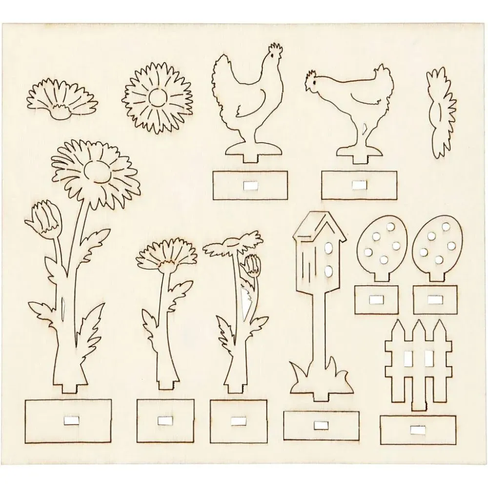 Plywood Marguerites Easter Chickens Self Assembly Figures With Foot 15.5cm x 17cm Craft