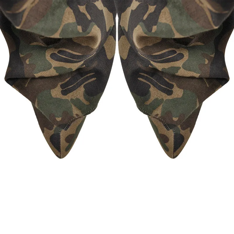 Pointed Toe Wedge Heel Camouflage Fold Over Boots