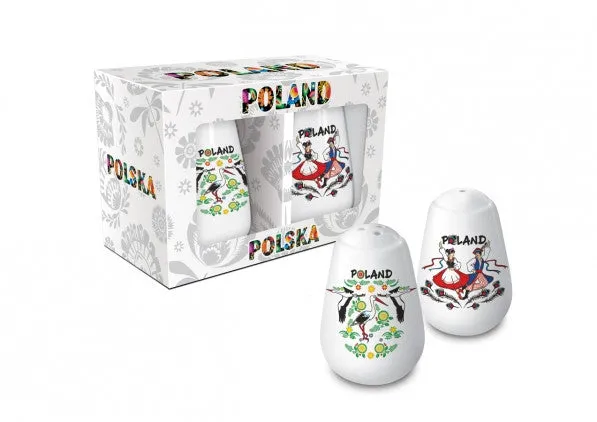 Polish Folk Art Salt & Pepper Shaker Set - Poland Storks & Krakowiaki