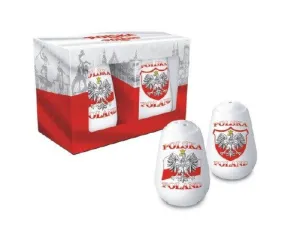 Polska Poland Salt & Pepper Shaker Set - Eagle Emblem & Flag of Poland