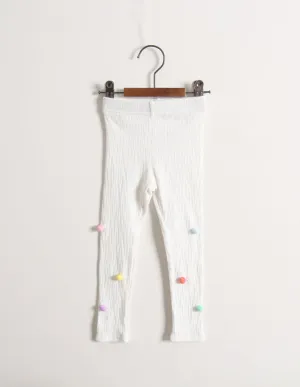 Pom-Pom Corded Leggings White