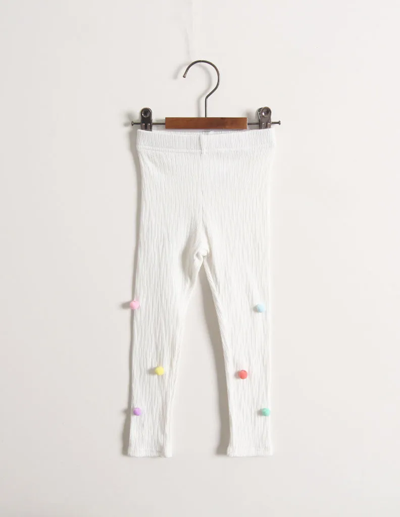 Pom-Pom Corded Leggings White