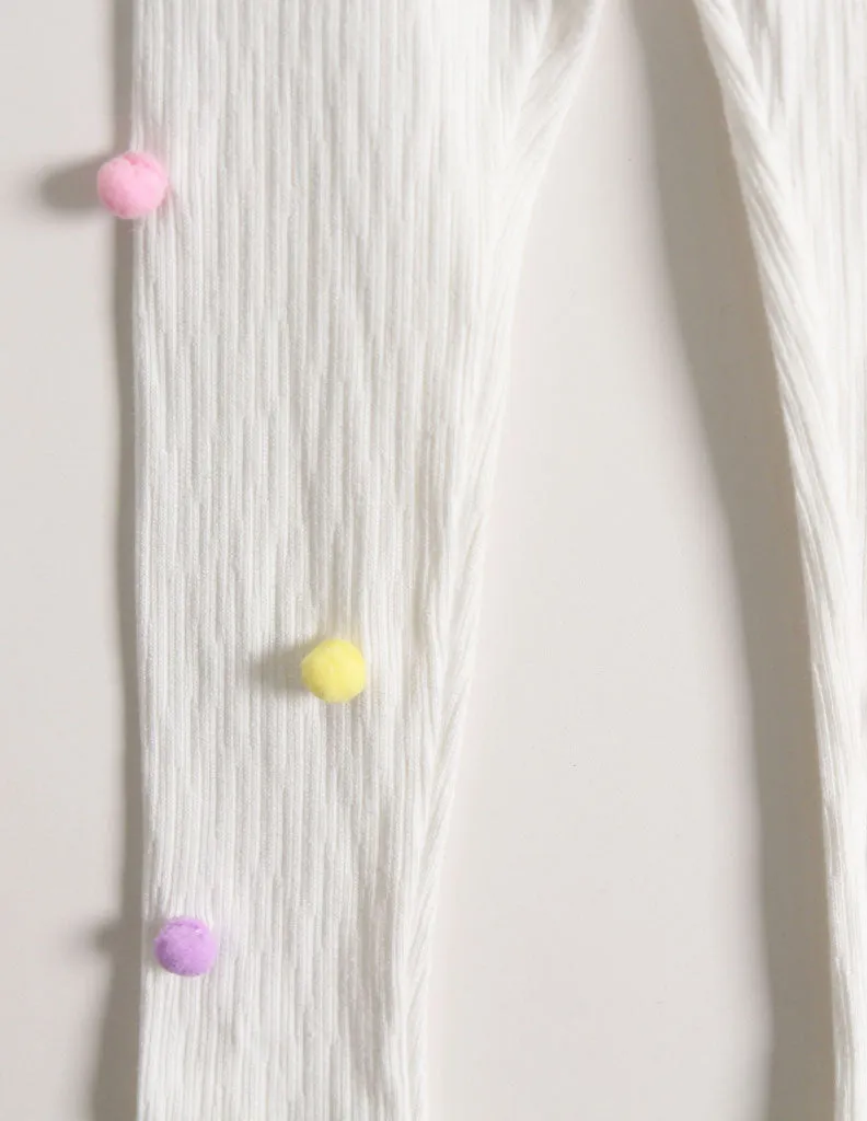 Pom-Pom Corded Leggings White