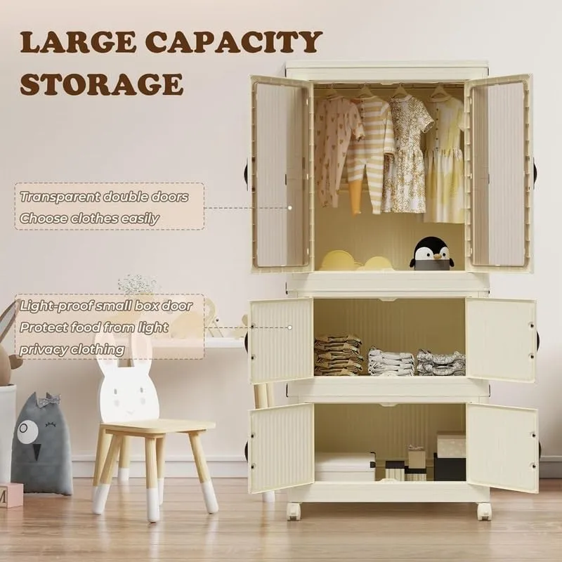 Portable Kids Closet Collapsible Armoire Wardrobe White Casual
