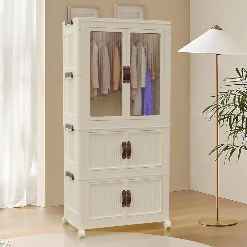 Portable Kids Closet Collapsible Armoire Wardrobe White Casual