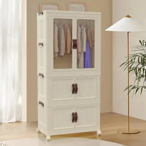 Portable Kids Closet Collapsible Armoire Wardrobe White Casual