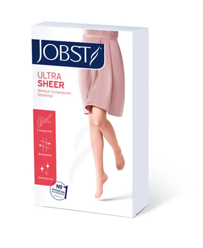 PR/1 JOBST ULTRASHEER WOMEN, THIGH HIGH W/SIL DOT BAND, 30-40MMHG, XL, CLASSIC BLACK, CLOSED TOE