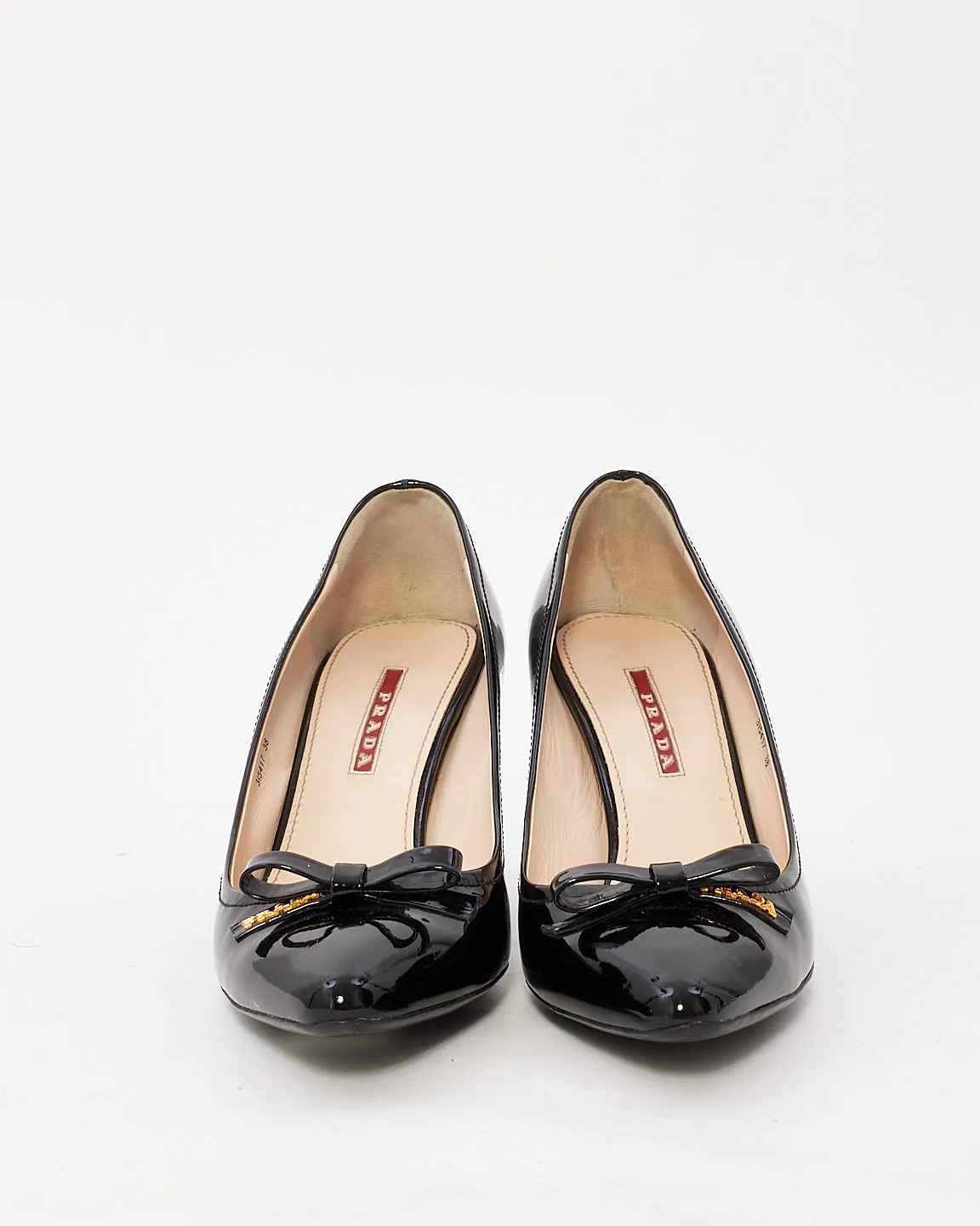 Prada Black Patent Leather Bow Logo Detail Pumps - 38