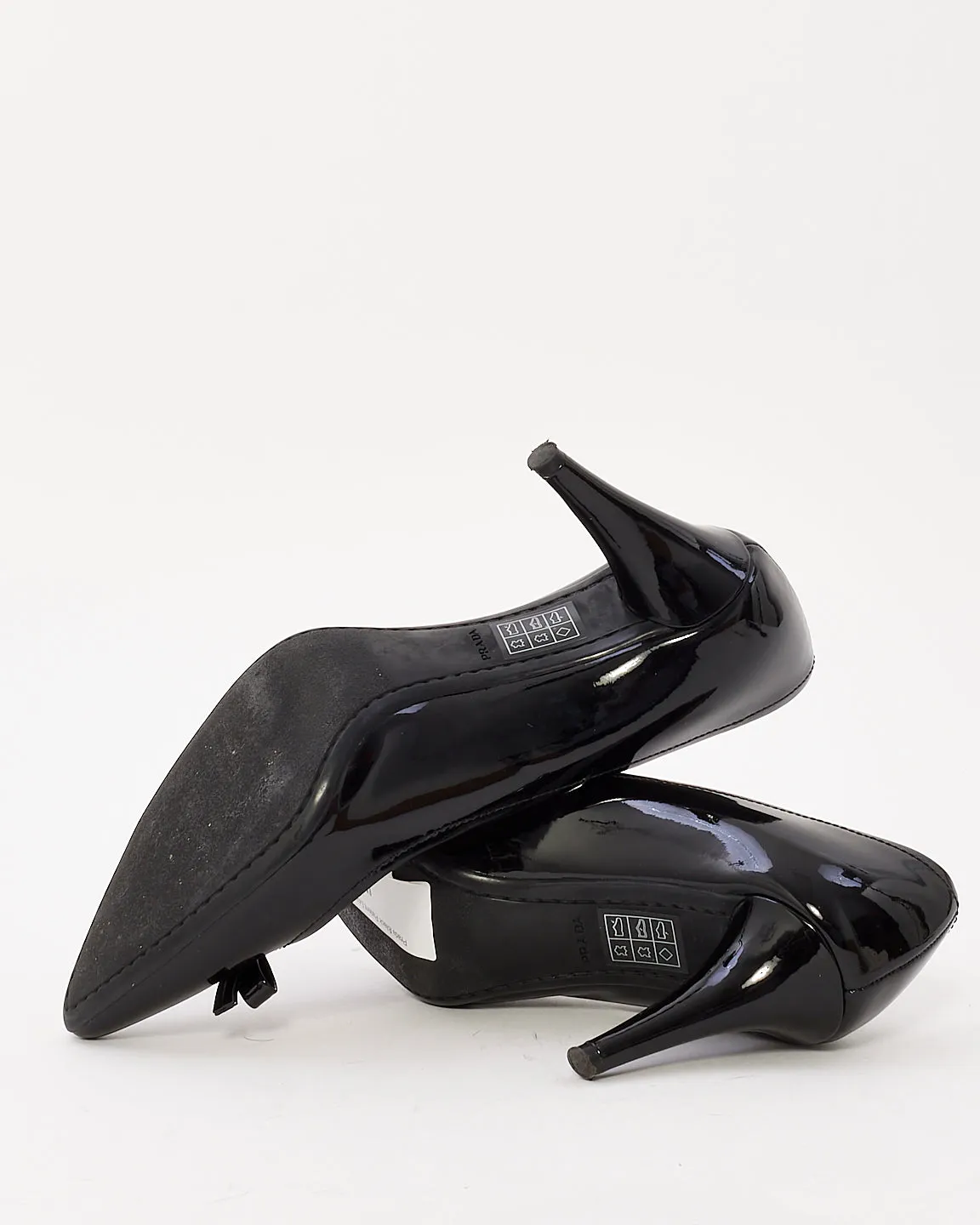 Prada Black Patent Leather Bow Logo Detail Pumps - 38